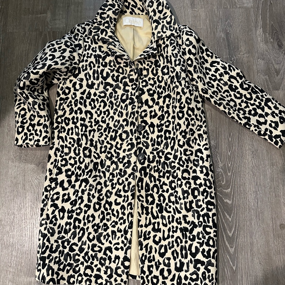 Chloe Black and Cream Leopard Trench Coat